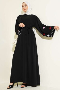 Embroidered Sleeve Abaya Black