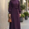 Pleated Sleeve Belted Dress