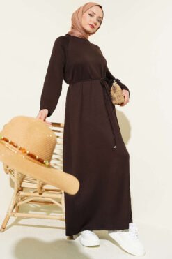 Arm Patch Belted Loisha Dress Brown