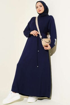 Arm Patch Belted Loisha Dress Navy Blue