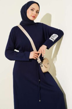 منظر بديل لـ Arm Patch Belted Loisha Dress Navy Blue