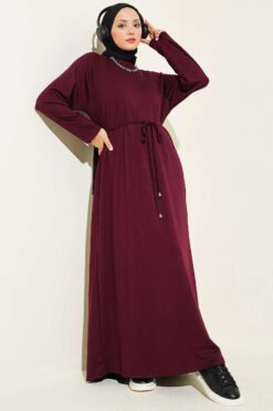 Arm Patch Belted Loisha Dress Plum
