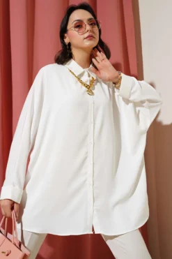 Batwing Sleeve Oversized Shirt with Necklace White