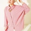 Batwing Sleeve Oversized Shirt with Necklace Powder Pink wholesale shirt view 2 - Hicabistan Turkey factory
