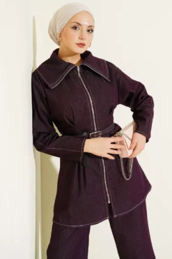 Alternative view of Denim Zip-Up Pants Set Plum