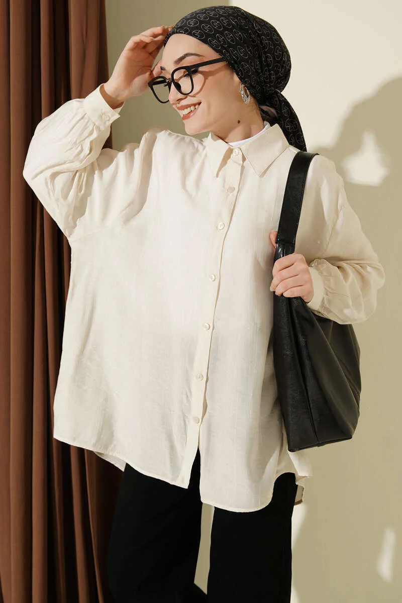 Oversized Shirt Beige en gros shirt - Hicabistan usine Turquie