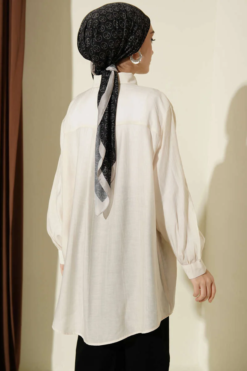 Oversized Shirt Beige en gros shirt view 3 - Hicabistan usine Turquie