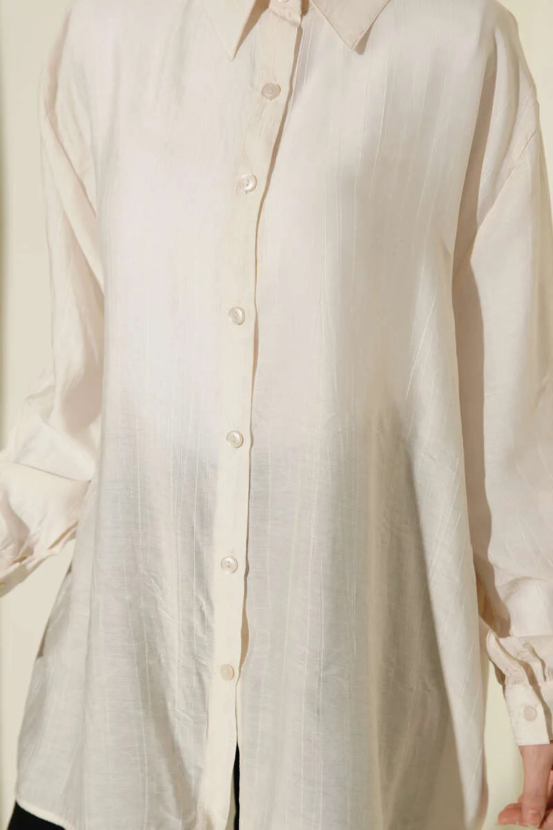 Oversized Shirt Beige en gros shirt view 4 - Hicabistan usine Turquie