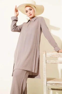 Alternative view of Crinkled Half-Zip Two-Piece Set Mink