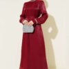 Crystal Stone Chiffon Dress Burgundy