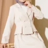 Buttoned Double Set with Wrap Collar and Skirt Beige all'ingrosso clothing set view 2 - Hicabistan fabbrica Turchia