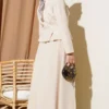 Buttoned Double Set with Wrap Collar and Skirt Beige all'ingrosso clothing set view 3 - Hicabistan fabbrica Turchia
