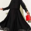 Tie-Front Layered Ruffled Skirt Set Black wholesale clothing set view 6 - Hicabistan Turkey factory