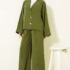 Cross Neckline Gold Button Two-Piece Set Khaki wholesale clothing set view 2 - Hicabistan Turkey factory