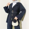 Wrap Neck Gold Button Tencel Set Navy Blue Großhandel clothing set view 2 - Hicabistan Türkei Fabrik