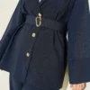 Wrap Neck Gold Button Tencel Set Navy Blue Großhandel clothing set view 4 - Hicabistan Türkei Fabrik