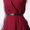 Wrap Neck Belted Dress Burgundy al por mayor dress view 4 - Hicabistan fábrica Turquía
