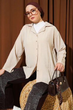 Oversized Wrap Collar Shirt Beige