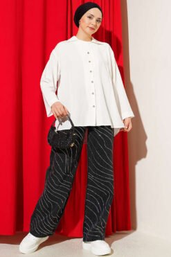 Vista alternativa de Oversized Wrap Collar Shirt Ecru