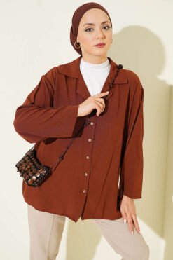 Oversized Wrap Collar Shirt Brown
