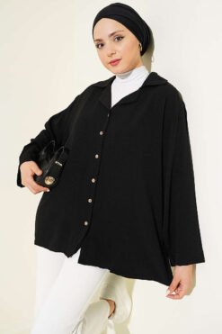 Oversized Wrap Collar Shirt Black
