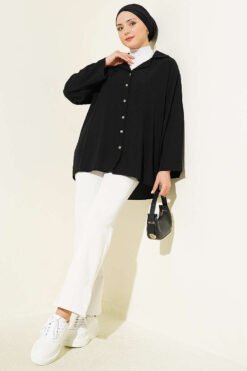 Vista alternativa de Oversized Wrap Collar Shirt Black