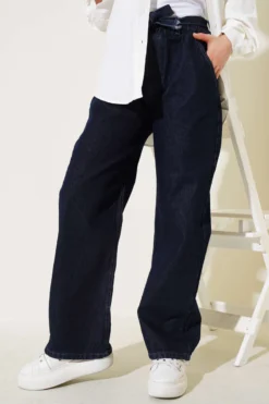 Alternative view of Belted High-Waisted Denim Pants