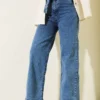 Belted Elastic Waist Denim Pants