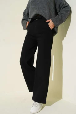 Belted Elastic Waist Denim Pants Black
