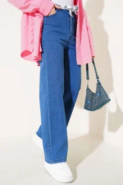 Alternative view of Belted Wide Leg Denim Pants Blue