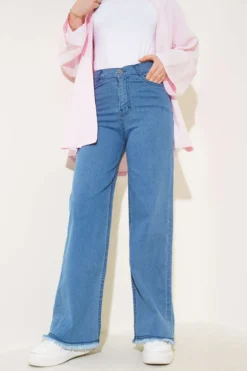 Alternative view of Fringe Hem Belted Denim Pants Blue