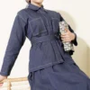 Belted Double Pocket Skirt Set Indigo wholesale clothing set view 2 - Hicabistan Turkey factory