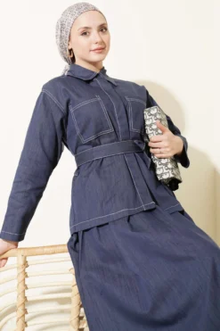 Alternative view of Belted Double Pocket Skirt Set Indigo
