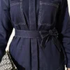 Belted Double Pocket Skirt Set Indigo wholesale clothing set view 4 - Hicabistan Turkey factory