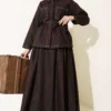 Belted Double Pocket Skirt Set Brown