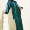 Belted Sequin Evening Dress Green