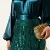 Belted Sequin Evening Dress Green wholesale dress view 4 - Hicabistan Turkey factory