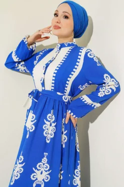 Alternative view of Belted Half Buttoned Patterned Viscose Dress