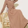 Belted Half Neck Buttoned Tencel Dress Großhandel dress - Hicabistan Türkei Fabrik