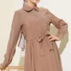 Belted Half Neck Buttoned Tencel Dress Großhandel dress view 2 - Hicabistan Türkei Fabrik
