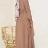 Belted Half Neck Buttoned Tencel Dress Großhandel dress view 3 - Hicabistan Türkei Fabrik