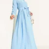 Belted Half Neck Buttoned Tencel Dress Blue بالجملة dress - Hicabistan مصنع تركيا