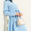 Belted Half Neck Buttoned Tencel Dress Blue all'ingrosso dress view 2 - Hicabistan fabbrica Turchia