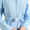Belted Half Neck Buttoned Tencel Dress Blue all'ingrosso dress view 4 - Hicabistan fabbrica Turchia
