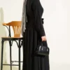 Belted Half Neck Buttoned Tencel Dress Black بالجملة dress view 3 - Hicabistan مصنع تركيا