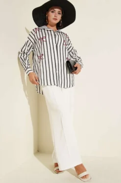 Alternative view of Striped Shirt with Ribbon Embroidery Anthracite