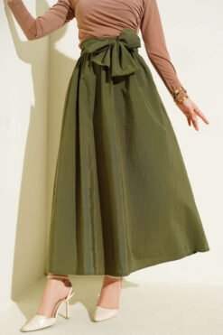 Belted Bell Skirt Khaki en gros skirt - Hicabistan usine Turquie