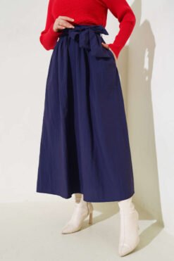 Belted Bell Skirt Navy Blue بالجملة skirt view 2 - Hicabistan مصنع تركيا