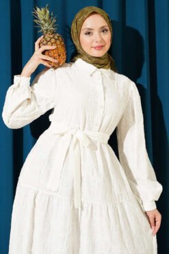 Vista alternativa de Belted Floral Embroidered Midi Dress White