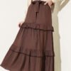 Belted Layered Flared Skirt Brown بالجملة skirt - Hicabistan مصنع تركيا